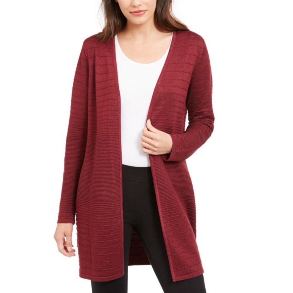Alfani Plus Size Metallic Ribbed Midi Open Front Cardigan Size 2X